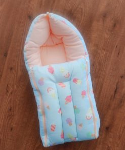 Soft Cotton Kangaroo Wrapper - Light Blue with Ice Cream and Orange - KW1