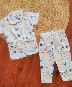 Girls Half Sleeve Pajama Set - Cream with Cowboy Boot - PJ2