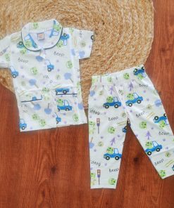 Girls Half Sleeve Pajama Set - Lite Green with  Green Tiger Head - PJ2
