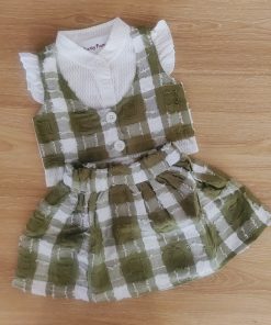 Girls Top and Skirt - White and Dark Green Check - GTS1