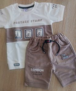 T-shirt and Shorts Set - BTS - Cream T-shirt and Lite Brown Shorts