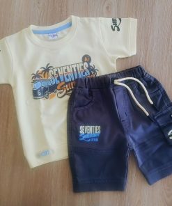T-shirt and Shorts Set - BTS - Yellow T-shirt and Dark Dark Blue Shorts