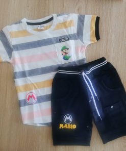 T-shirt and Shorts Set - BTS - White with Line T-shirt and Dark Black Shorts