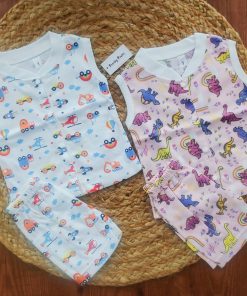 Sleeveless Jhabla and Shorts -  Buy1 Get 1 - Pink Dino and Vehicles - B1G1