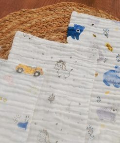 Pack of 3 Crinkled Muslin Burp / Face Towel - 50x26cm - Car + Horse + Blue Bear - BP1 - Image 2