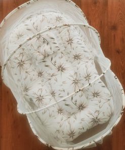 Foldable Cotton Bedding Set - 100x54cm - White with Beige Flowers- BS1 - Image 2