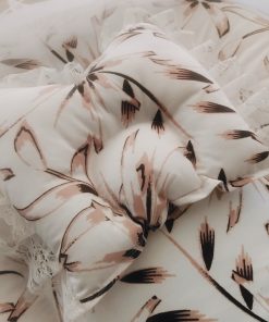 Foldable Cotton Bedding Set - 100x54cm - White with Beige Flowers- BS1 - Image 3