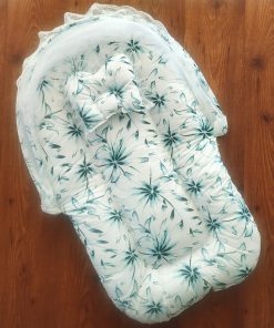 Foldable Cotton Bedding Set - 100x54cm - White with Blue Flowers- BS1