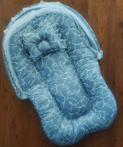 Foldable Cotton Bedding Set - 100x54cm - Bluish Gray with White Print - BS1