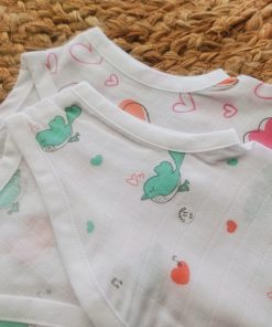 Organic Muslin Cotton Jhabla - Pack of 2 - Green Sparrow and Color Hearts - JH1 - Image 2