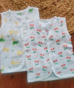 Organic Muslin Cotton Jhabla - Pack of 2 - Turtle with Duck and Cherry - JH1
