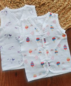 Organic Muslin Cotton Jhabla - Pack of 2 - Ice Cream with Bird and Butterflies - JH1