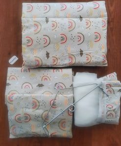 Cotton Cradle with Net, Bed, Pillow and Hanger – Pack of 5 - Beige with Rainbow and Rain - BC1