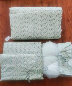 Cotton Cradle with Net, Bed, Pillow and Hanger – Pack of 5 - Lite Green with Ditsy Print - BC1