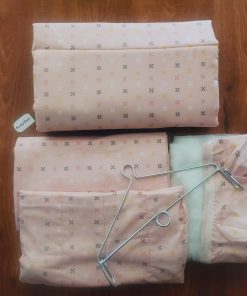 Cotton Cradle with Net, Bed, Pillow and Hanger – Pack of 5 - Pink with Colorful Geometric Print - BC1