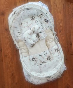 Foldable Cotton Mosquito Net Bedding Set - 95x55cm - Brown and Black Big Floral - BS1