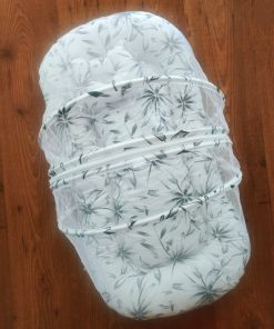 Foldable Cotton Mosquito Net Bedding Set - 95x55cm - White with Black and Grey Floral - BS1 - Image 2