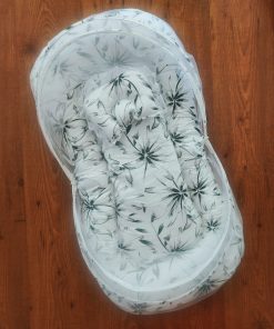 Foldable Cotton Mosquito Net Bedding Set - 95x55cm - White with Black and Grey Floral - BS1
