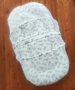 Foldable Cotton Mosquito Net Bedding Set - 95x55cm - White with Dark Green Floral - BS1 - Image 2