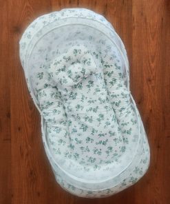 Foldable Cotton Mosquito Net Bedding Set - 95x55cm - White with Dark Green Floral - BS1