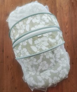 Foldable Cotton Mosquito Net Bedding Set - 95x55cm - Basil Green with White Floral - BS1 - Image 2