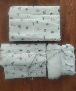 Cotton Cradle with Net, Bed, Pillow and Hanger – Pack of 5 - White with Green Rainbow,Cloud and Pink Parachute - BC1