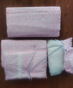 Cotton Cradle with Net, Bed, Pillow and Hanger – Pack of 5 - Pink with Color Lines - BC1