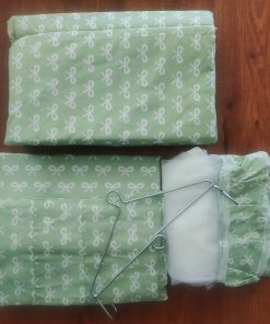 Cotton Cradle with Net, Bed, Pillow and Hanger – Pack of 5 - Green with White Print - BC1