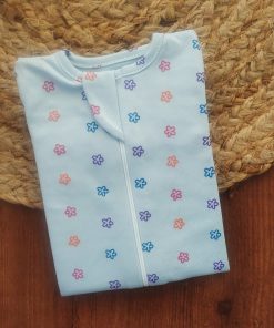 Sleeping Suit - Sky Blue with Multicolor Flower - SS1 - Image 2