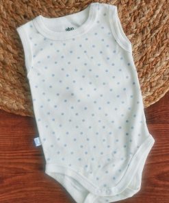 Sleeveless Romper/Onesie - Off White with Blue Round - SLBS