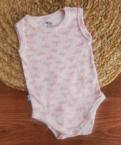 Sleeveless Romper/Onesie - Pink with Bow - SLBS