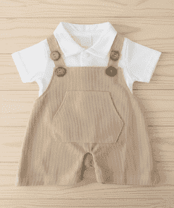 Boys Romper - Light Brown and White - BRP