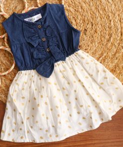 Girls Casual Frock - Denim and White - FRK