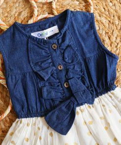 Alternative view of Girls Casual Frock - Denim and White - FRK