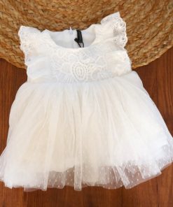 Girls Casual Frock - White Net - FRK