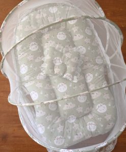 Foldable Cotton Bedding Set - 100x54cm - Green with White Stars and Clouds  - BS1 - Image 2