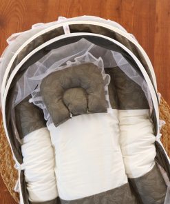 Foldable Cotton Mosquito Net Bedding Set - 95x55cm - Woodrush with White Doted Leaf Print - BS1 - Image 2