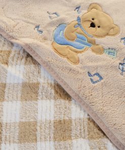 Micro Fiber Hooded Blanket - 85x85cm - Beige Check with Teddy and Guitar - HBL - Image 2