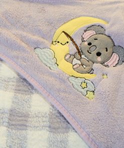 Alternative view of Micro Fiber Hooded Blanket - 85x85cm - Light Lavender Check with Koala on Moon - HBL