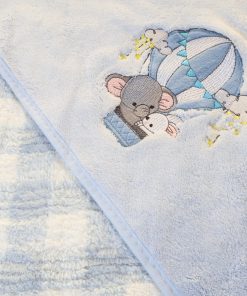 Alternative view of Micro Fiber Hooded Blanket - 85x85cm - Blue Check with Elephant on Parachute - HBL