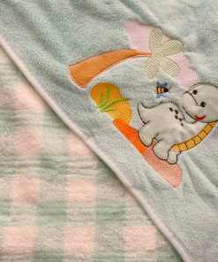 Alternative view of Micro Fiber Hooded Blanket - 85x85cm - Green Check with Dino - HBL