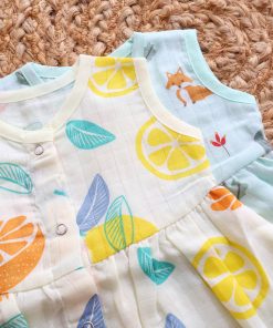 Muslin Front Button Frock - Pack of 2 - Yellow Lemon + Green Fox - DFK - Image 2