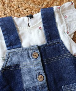 Alternative view of Girls Casual Two Piece Frock - White with Blue Denim - FRK