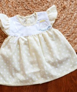 Cotton Back Button Frock - Yellow White Dot - DFK