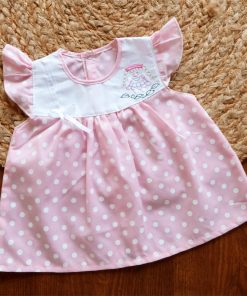 Cotton Back Button Frock - Pink White Dot - DFK