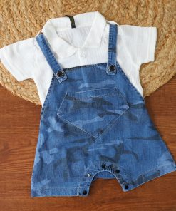 Boys Romper - White with Blue Denim - BRP