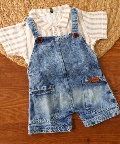 Boys Romper - Cream Stripe with Blue Denim - BRP