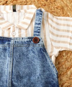 Alternative view of Boys Romper - Cream Stripe with Blue Denim - BRP