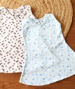 Premium Knitted Cotton Daily Wear Frock - Combo Pack of 2 - Grape Floral + Blue Floral - DFK