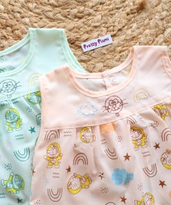Alternative view of Cotton Back Button Frock - Combo Pack of 2 - Cat and Rainbow - Green + Peach - DFK